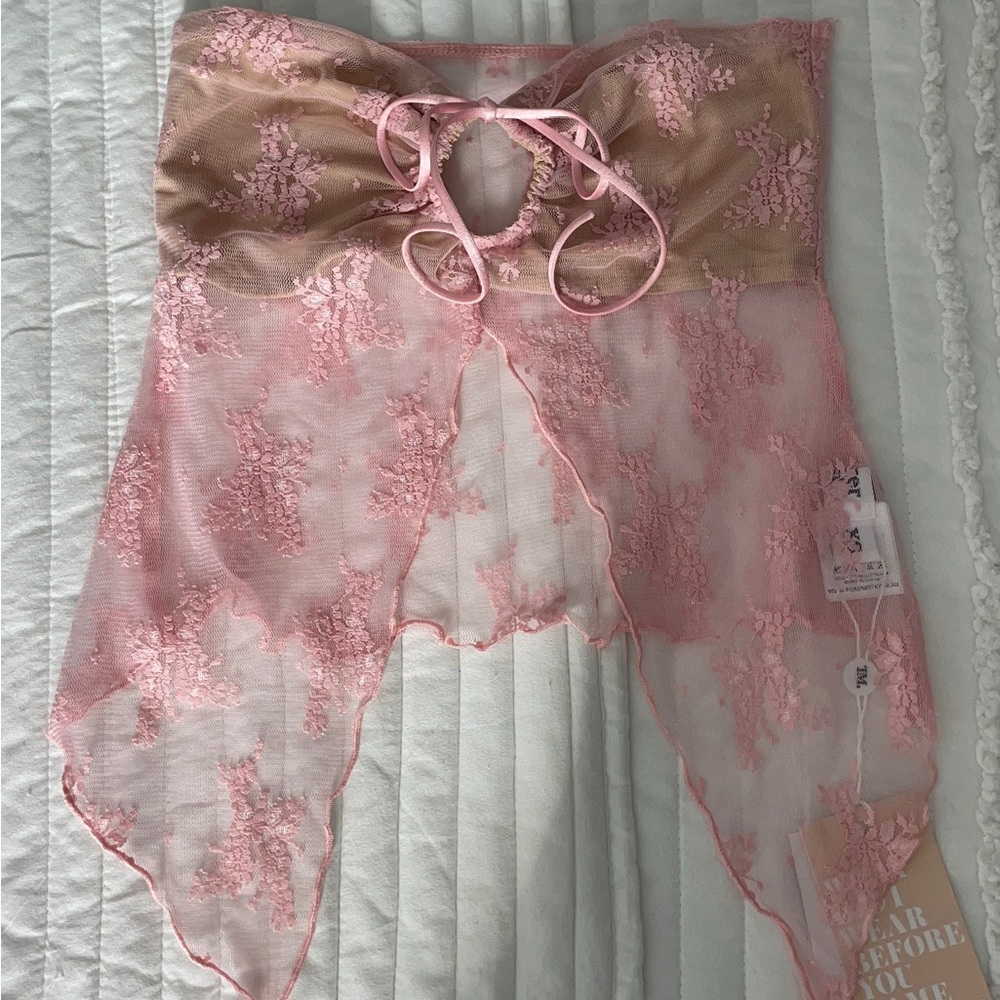 the most beautiful baby pink sheer lace Karolina top from tiger mist 🌷